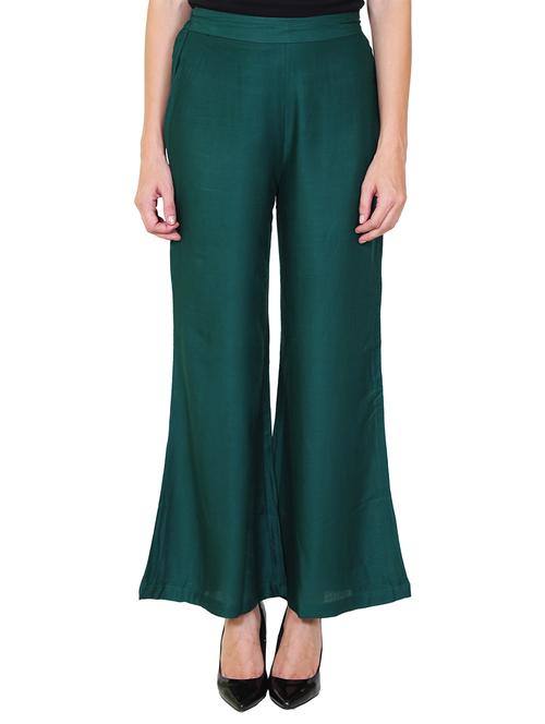green rayon flared palazzo - 14918974 - Standard Image - 1