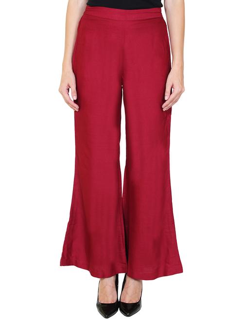 maroon rayon flared palazzo - 14918976 - Standard Image - 1