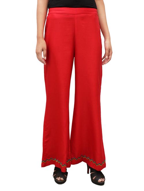 red rayon flared palazzo - 14918982 - Standard Image - 1