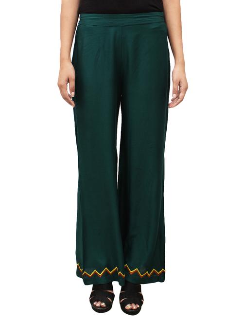 green rayon flared palazzo - 14918985 - Standard Image - 1