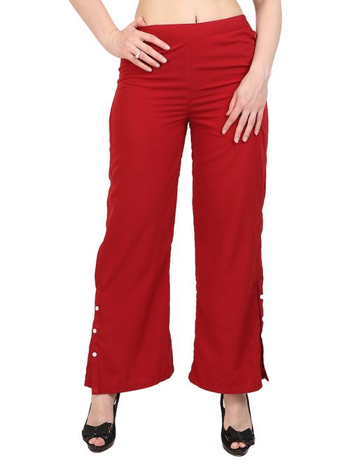red rayon straight palazzo - 14919024 - Standard Image - 1