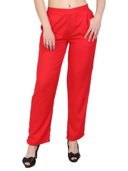 red rayon straight palazzo - 14919032 - Standard Image - 1