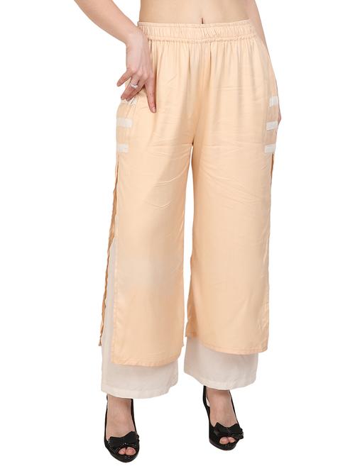 beige rayon straight palazzo - 14919041 - Standard Image - 1