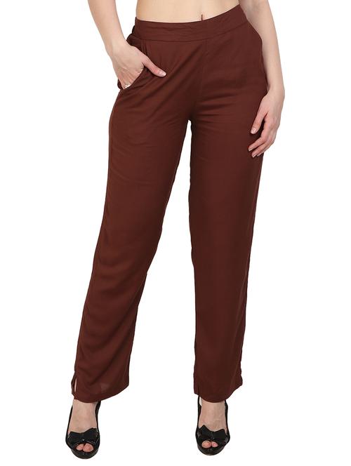 brown rayon straight palazzo - 14919043 - Standard Image - 1
