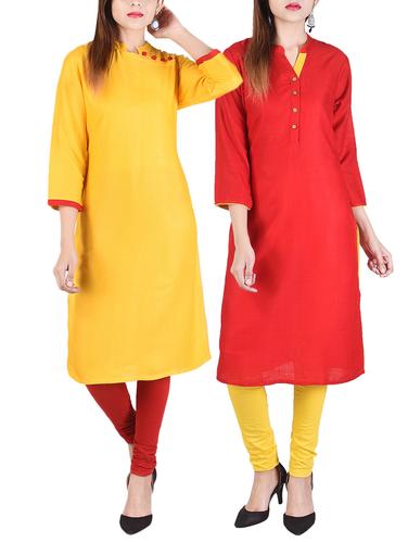 Set of 2 multicolored rayon straight kurta - 14919228 - Very Small Image - 1
