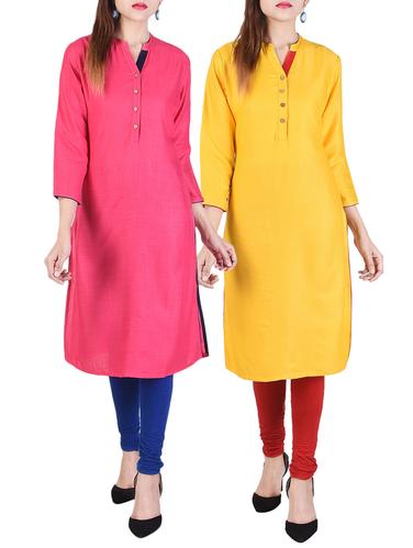 Set of 2 multicolored rayon straight kurta - 14919288 - Very Small Image - 1