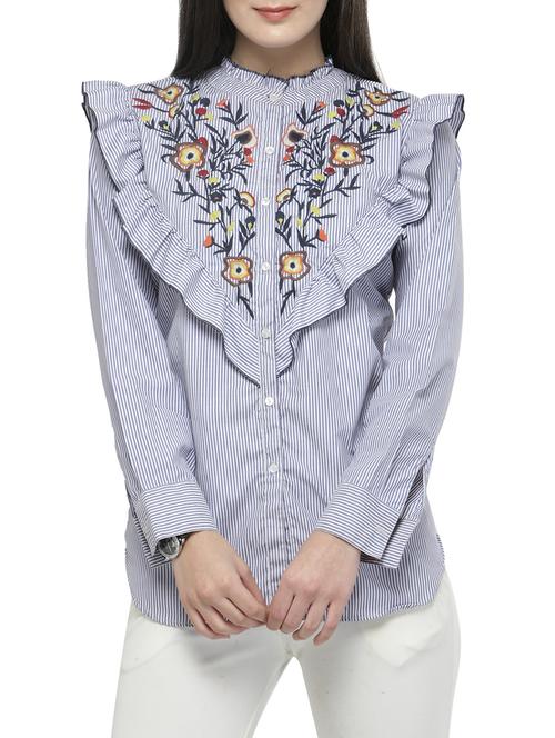 blue striped embroidered shirt - 14919728 - Standard Image - 1