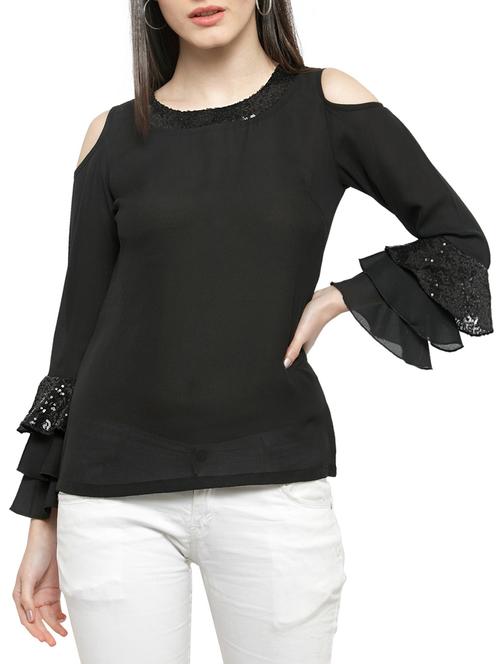 solid black cold shoulder top - 14919775 - Standard Image - 1