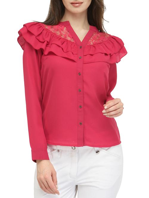 solid pink ruffled shirt - 14919778 - Standard Image - 1