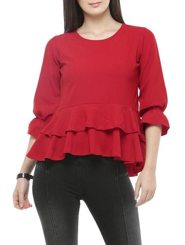solid red ruffled top - 14919787 - Very Small Image - 1