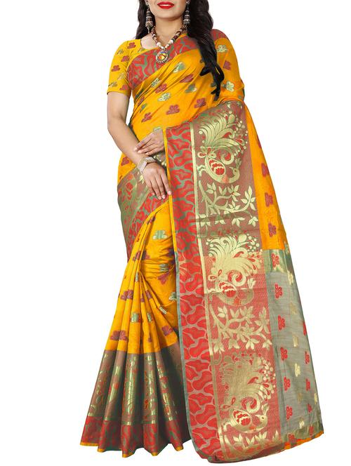 yellow silk blend banarasi saree - 14920155 - Standard Image - 1