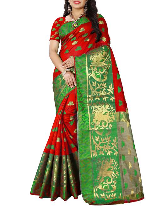 red silk blend banarasi saree - 14920156 - Standard Image - 1