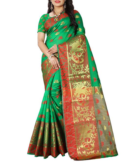green silk blend banarasi saree - 14920157 - Standard Image - 1