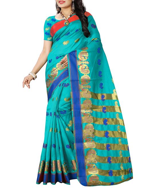 sky blue silk blend banarasi saree - 14920160 - Standard Image - 1