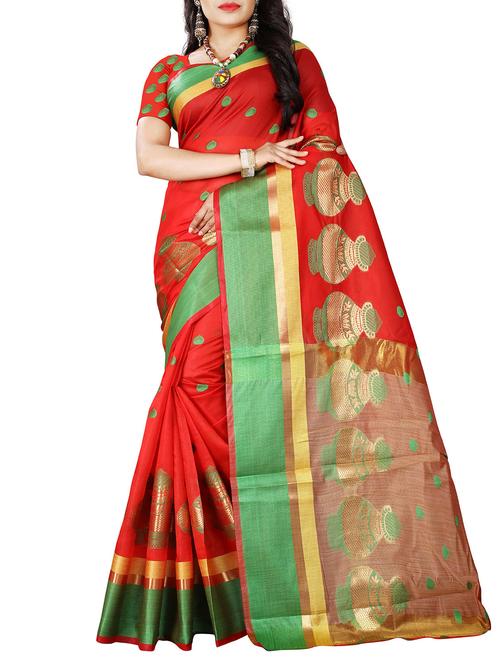 red silk blend banarasi saree - 14920211 - Standard Image - 1