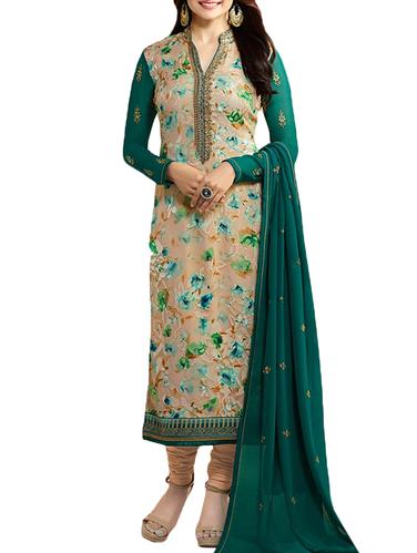 beige georgette churidaar suits semistitched suit - 14921051 - Very Small Image - 1