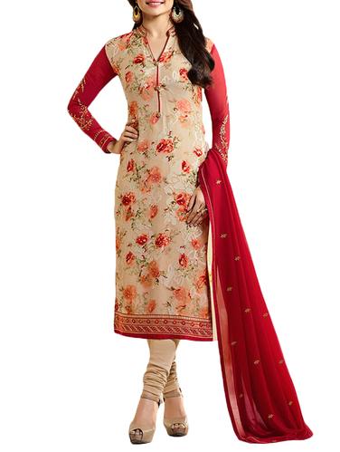 beige georgette churidaar suits semistitched suit - 14921052 - Very Small Image - 1