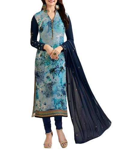 blue georgette churidaar suits semistitched suit - 14921053 - Very Small Image - 1