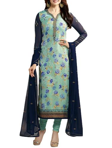 blue georgette churidaar suits semistitched suit - 14921056 - Very Small Image - 1