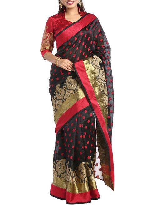 black art silk woven saree with blouse - 14921155 - Standard Image - 1