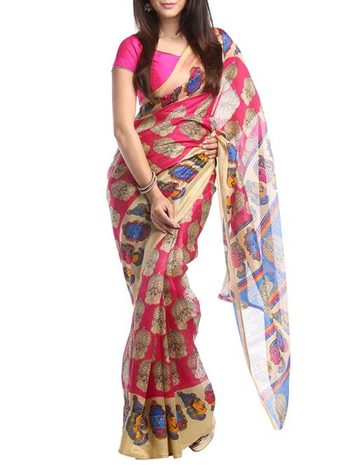 pink printed saree with blouse - 14921156 - Standard Image - 1