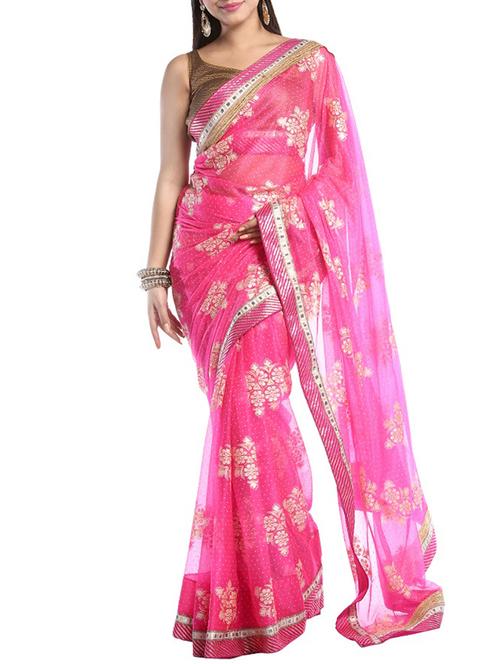 pink georgette printed saree with blouse - 14921163 - Standard Image - 1