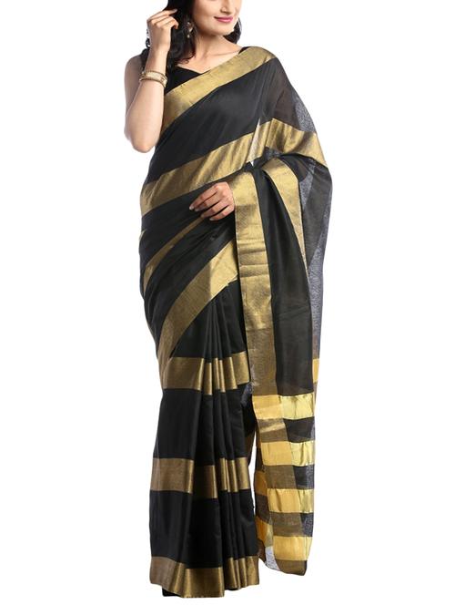 black cotton silk woven saree with blouse - 14921173 - Standard Image - 1
