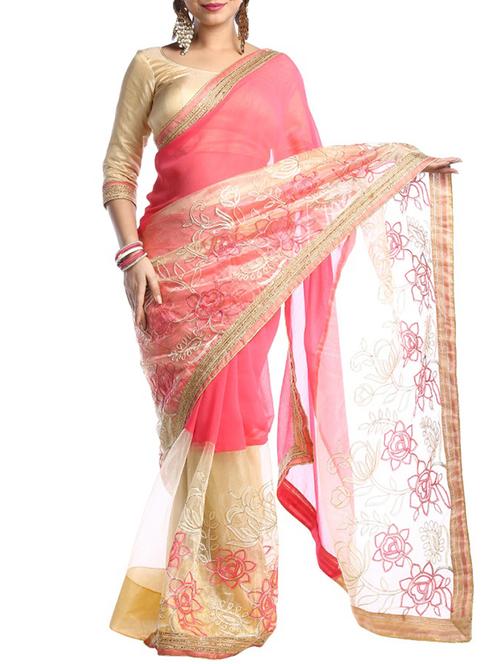 pink net embroidered saree with blouse - 14921176 - Standard Image - 1