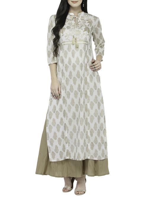 Gold printed drwastring kurta with palazzo set - 14921200 - Standard Image - 1