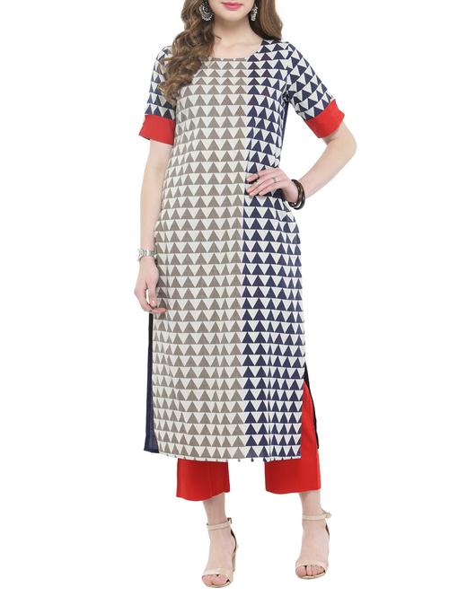 white cotton blend straight kurta - 14921212 - Standard Image - 1