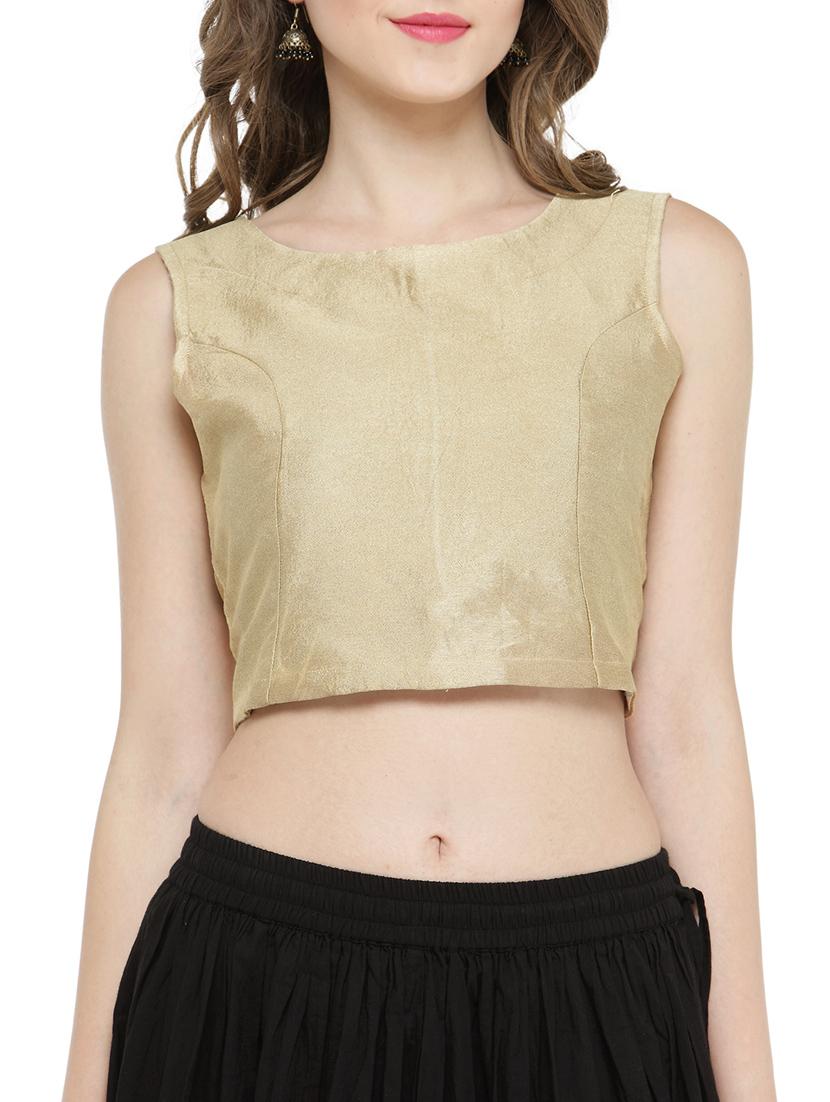 gold pure silk crop top - 14921215 - Zoom Image - 1