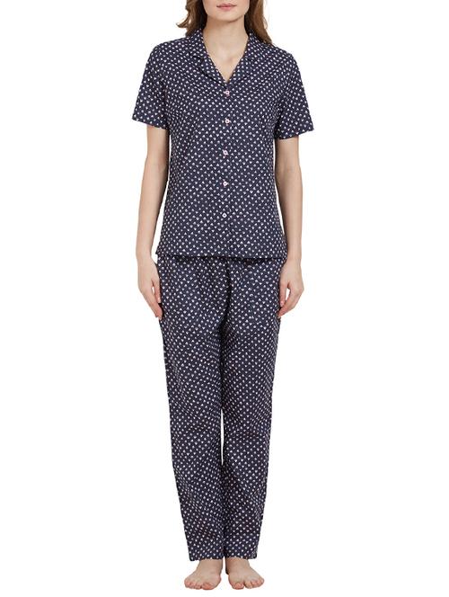 navy blue printed sleepwear pajama set - 14921222 - Standard Image - 1