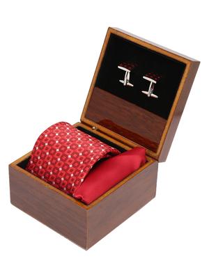red micro fiber tie with pocket square and cufflinks - 14921248 - Standard Image - 4