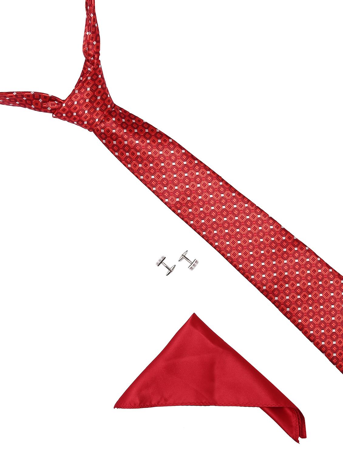 red micro fiber tie with pocket square and cufflinks - 14921248 - Zoom Image - 1