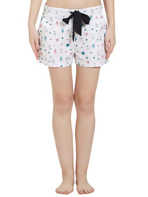 white cotton printed sleepwear shorts - 14921324 - Standard Image - 1