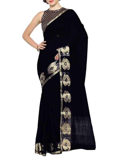 black art silk bordered saree with blouse - 14921344 - Very Small Image - 1