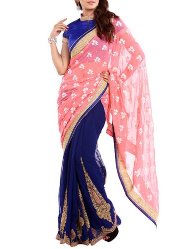 pink art silk half and half saree with blouse - 14921346 - Very Small Image - 1