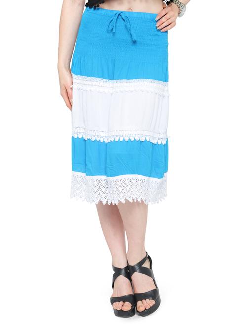 blue color block cotton a-line skirt - 14921455 - Standard Image - 1