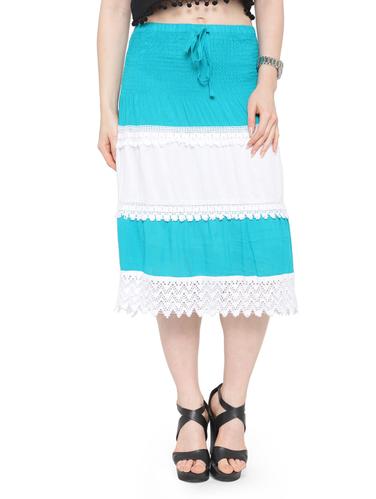blue solid color block a-line skirt - 14921456 - Very Small Image - 1
