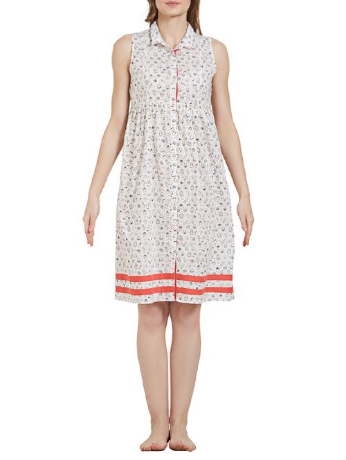 white cotton printed nighty - 14921573 - Standard Image - 1