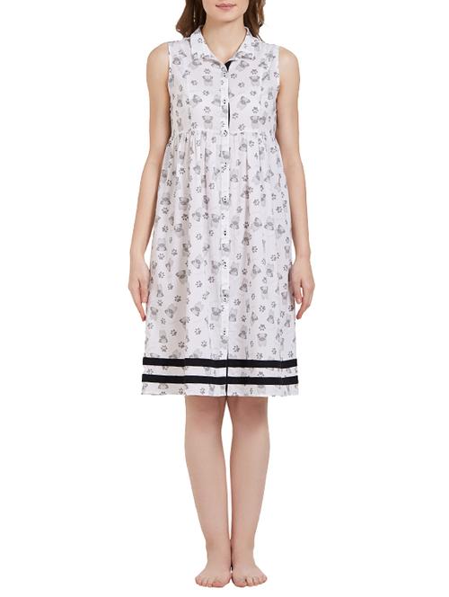 white cotton printed nighty - 14921574 - Standard Image - 1