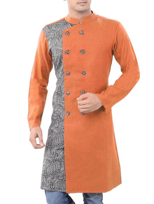 orange cotton long kurta - 14922101 - Very Small Image - 1