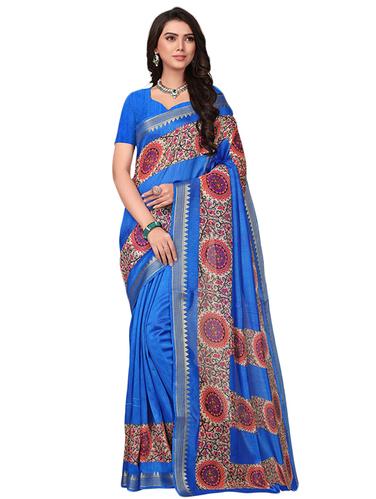 blue kora silk printed saree with blouse - 14922242 - Very Small Image - 1