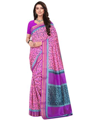 pink kora silk printed saree with blouse - 14922251 - Very Small Image - 1