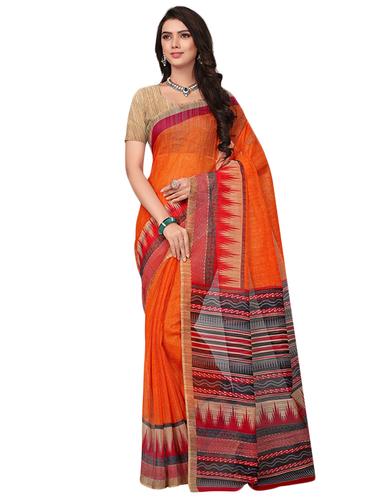orange kora silk printed saree with blouse - 14922260 - Very Small Image - 1