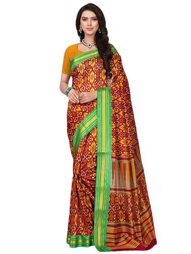 brown kora silk ikat saree with blouse - 14922268 - Very Small Image - 1