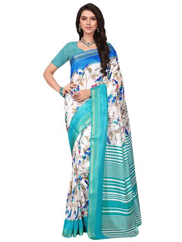 white cotton silk printed saree with blouse - 14922272 - Very Small Image - 1