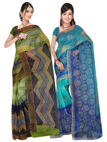 multi net combos saree with blouse - 14922284 - Very Small Image - 1