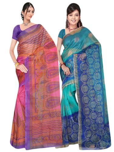 multi net combos saree with blouse - 14922286 - Very Small Image - 1