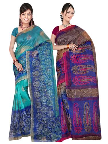 multi net combos saree with blouse - 14922291 - Very Small Image - 1